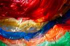 Tibet, Kham, Tagong. Interior view of a cone of prayer flags. Art Print